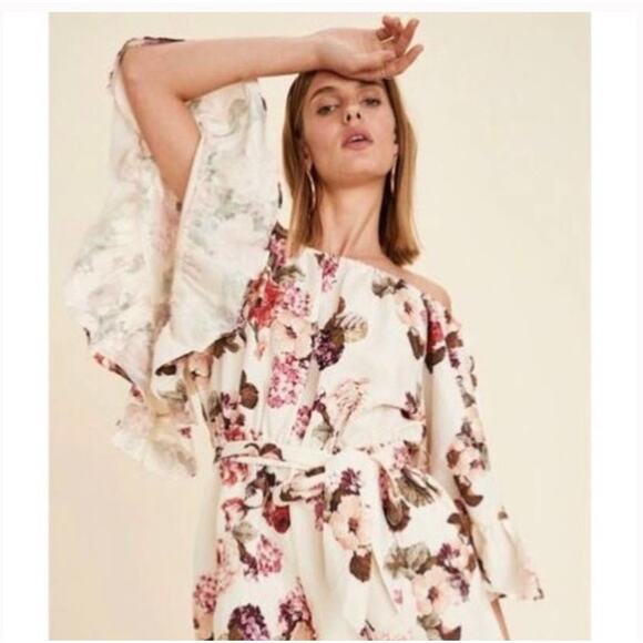 LPA Romper Multicolor Floral Linen Blend Off The Shoulder Casual Sz Small - Picture 12 of 12